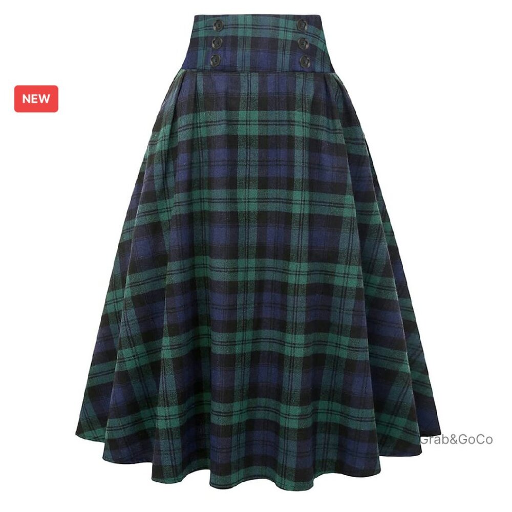 High Waist A-Line Pleated Midi Skirt Vintage Chic Casual Elegant Flared